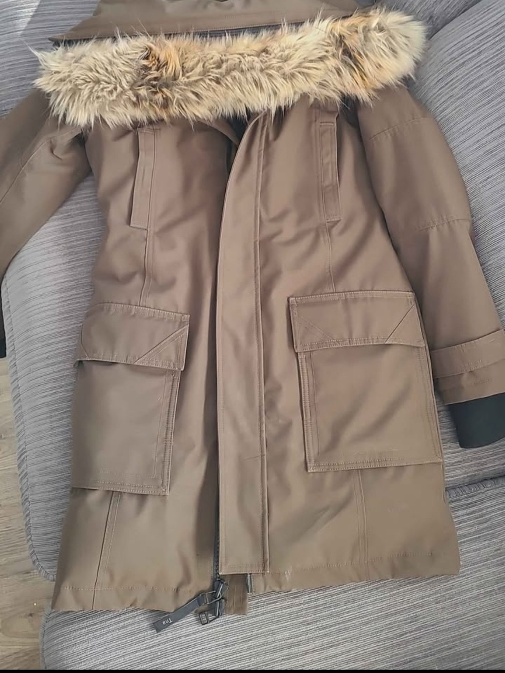 TNA Tan Utility Parka with Faux Fur Trim